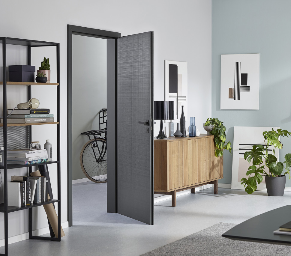 Drzwi drewniane DesignLine Concepto z przylgą, powierzchnia Len, antracyt