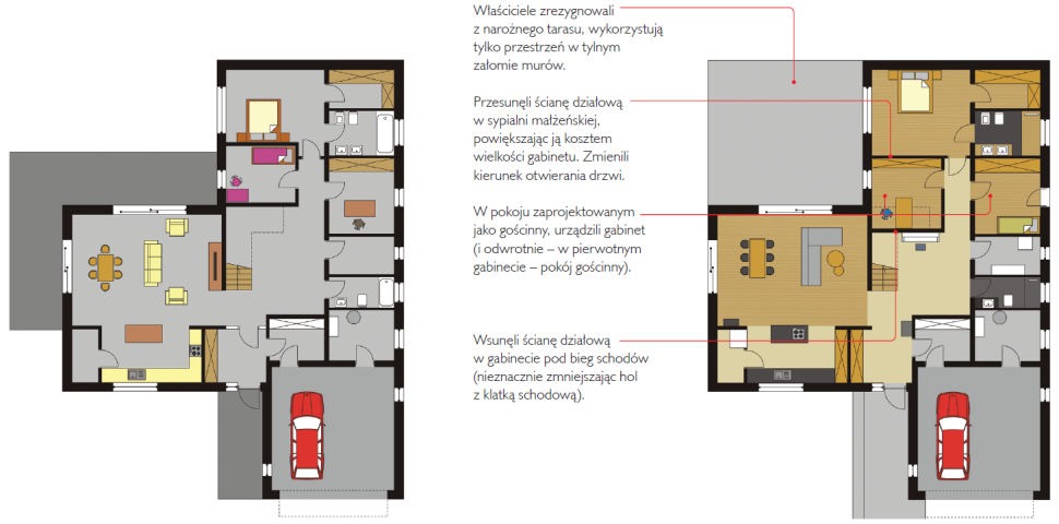Architektura: Marcin Masiejczyk; Rzut parteru i rzut parteru po zmianach