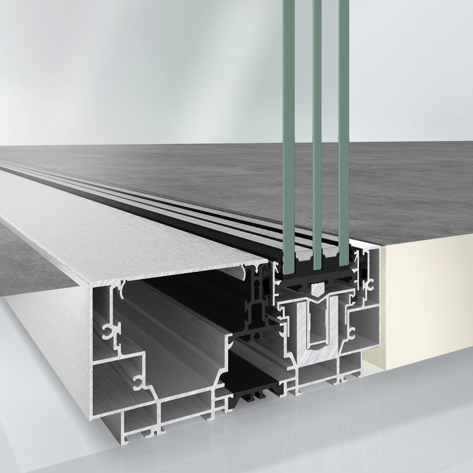 Przekrój przez drzwi przesuwne Schüco AS PD 75.HI w wersji Performance Line