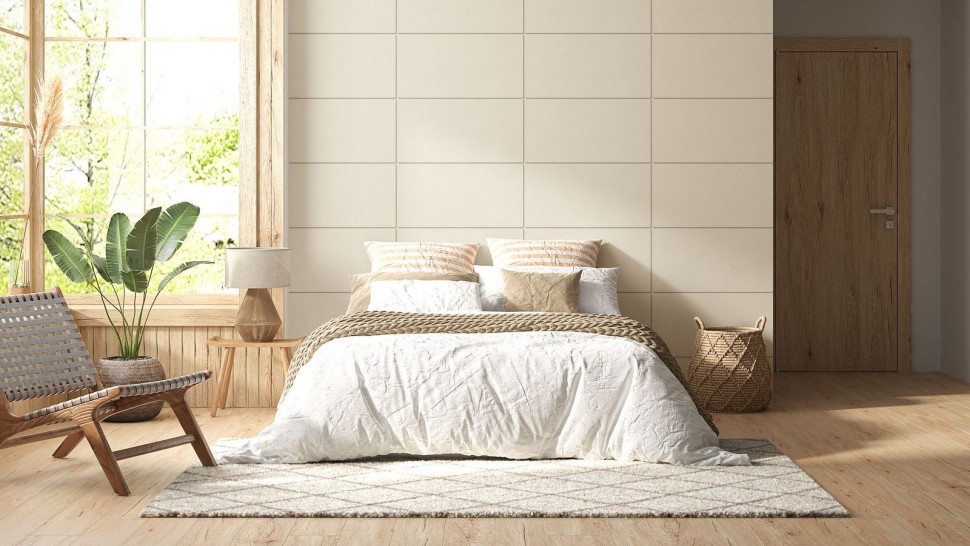 Panel kwarcowy na ścianie w sypialni