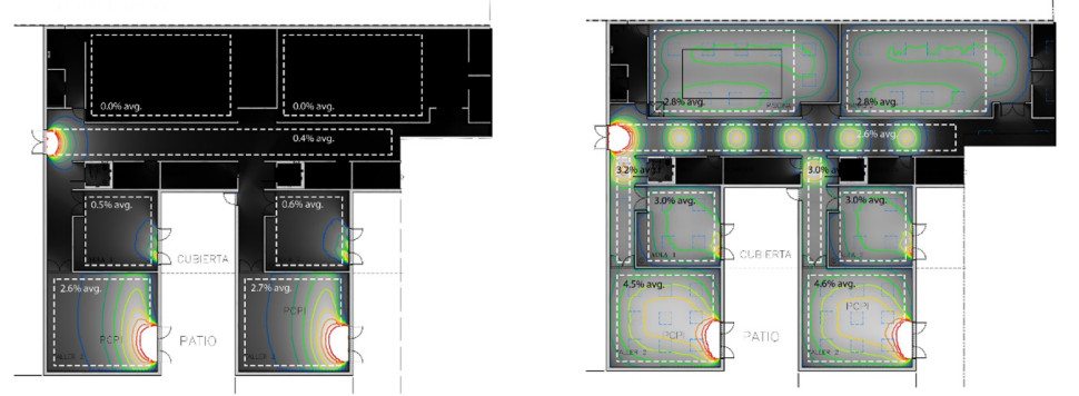 PIERWOTNY PROJEKT szkoły (po lewej) i PROJEKT FINALNY szkoły (po prawej)