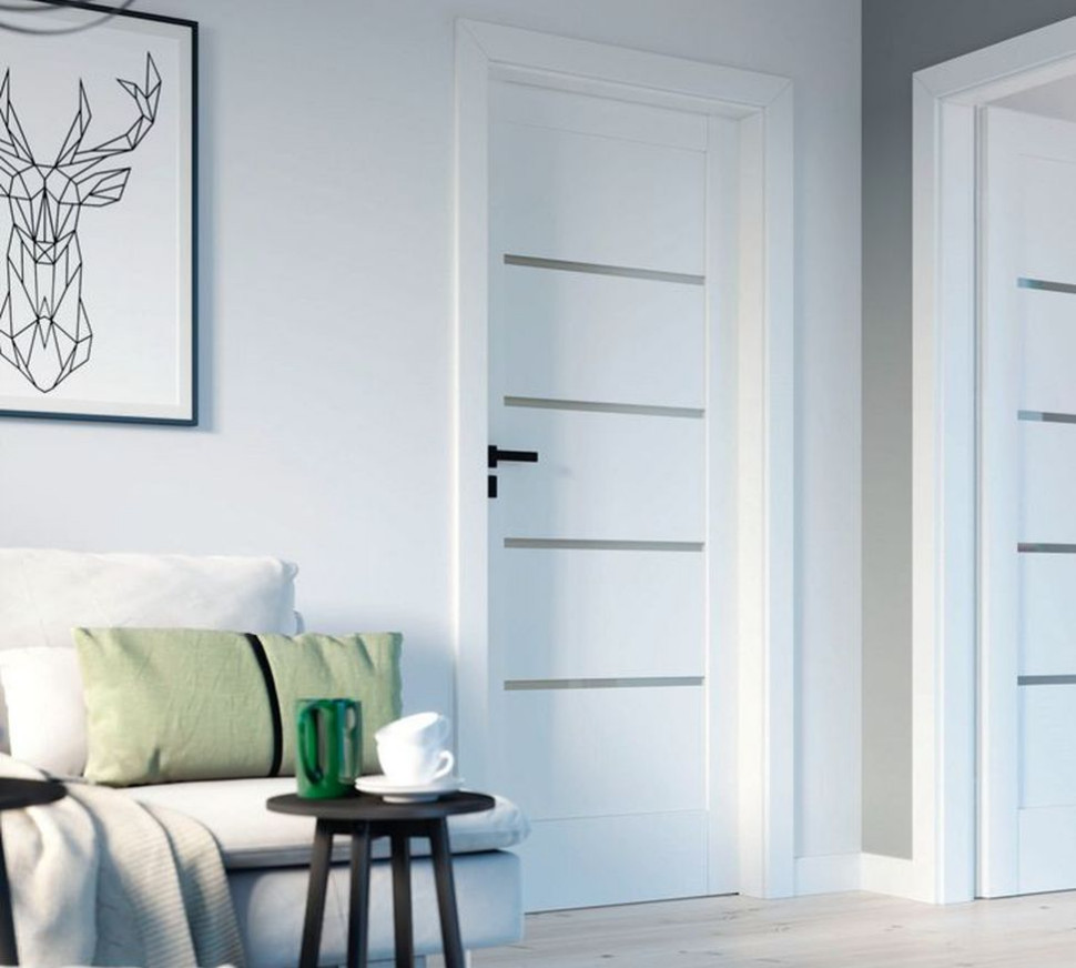 Porta Verte Home, model G4 - drzwi przylgowe o konstrukcji ramiakowej zbudowane z MDF i szyby hartowanej matowej