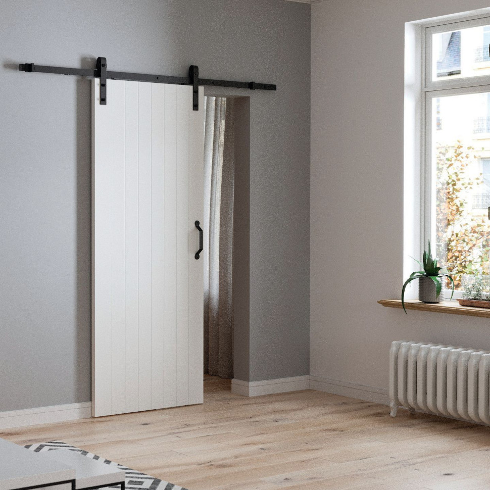 System Przesuwny BLACK - drzwi płytowe w systemie naściennym - skrzydło przymocowane do specjalnej prowadnicy - aranżacja