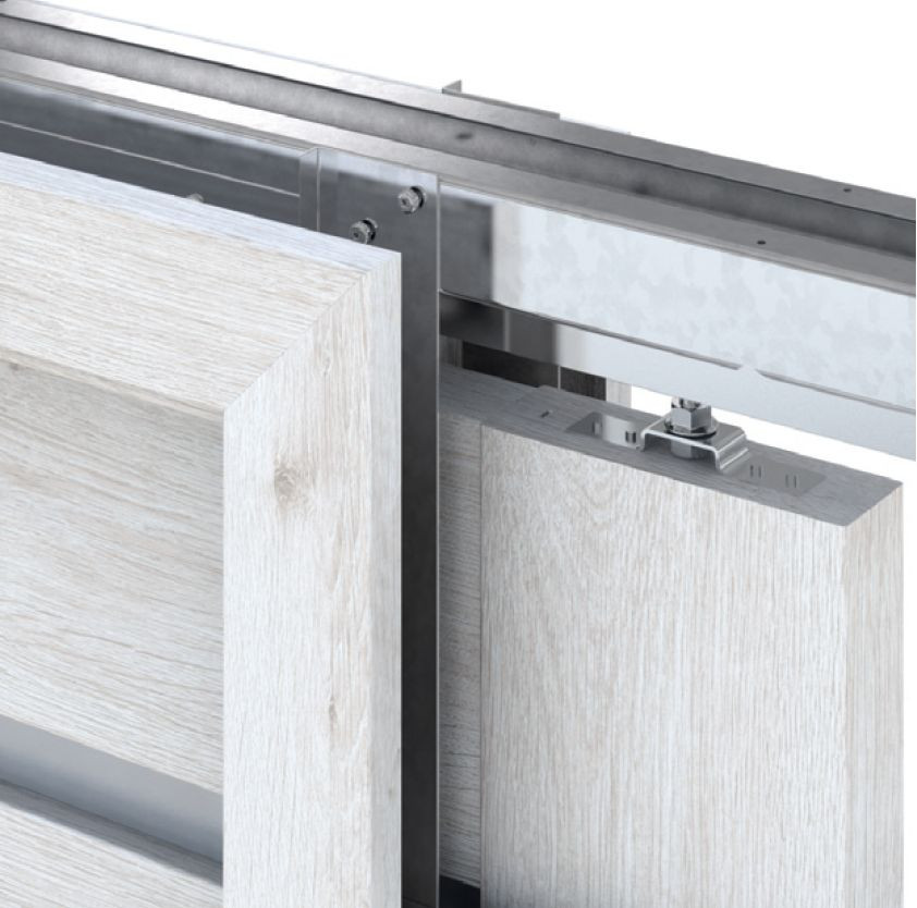 System Przesuwny KOMPAKT - drzwi o konstrukcji ramiakowej chowane w kasecie, przeznaczone do zabudowy płytami g-k