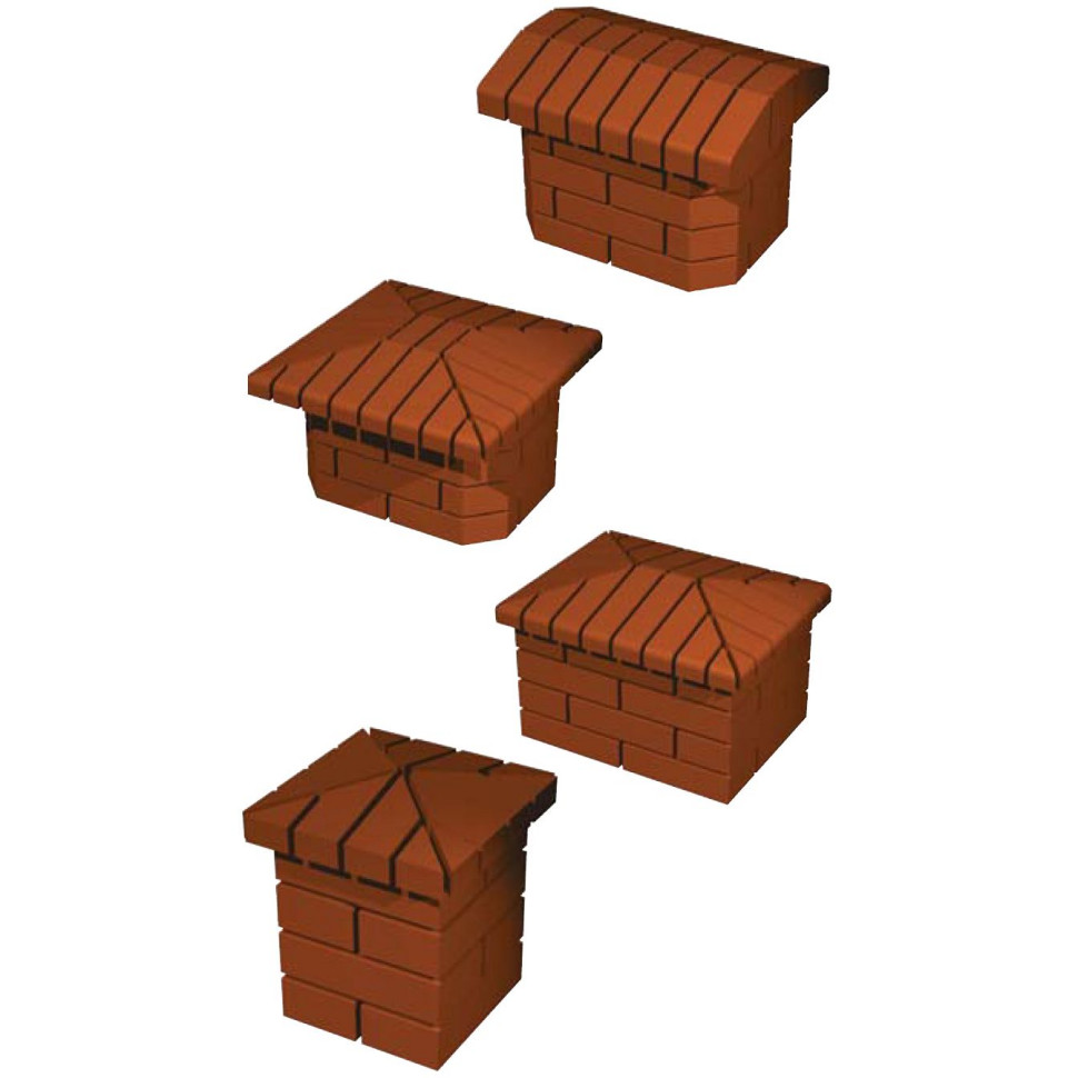 Czapy o różnych kształtach dostosowanych do sposobu murowania słupka - na jedną, półtora lub dwie cegły