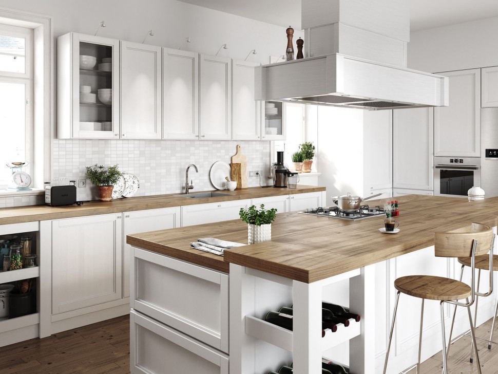 Kuchnia w stylu klasycznym: dużo bieli, mniej złoceń, a więcej drewna