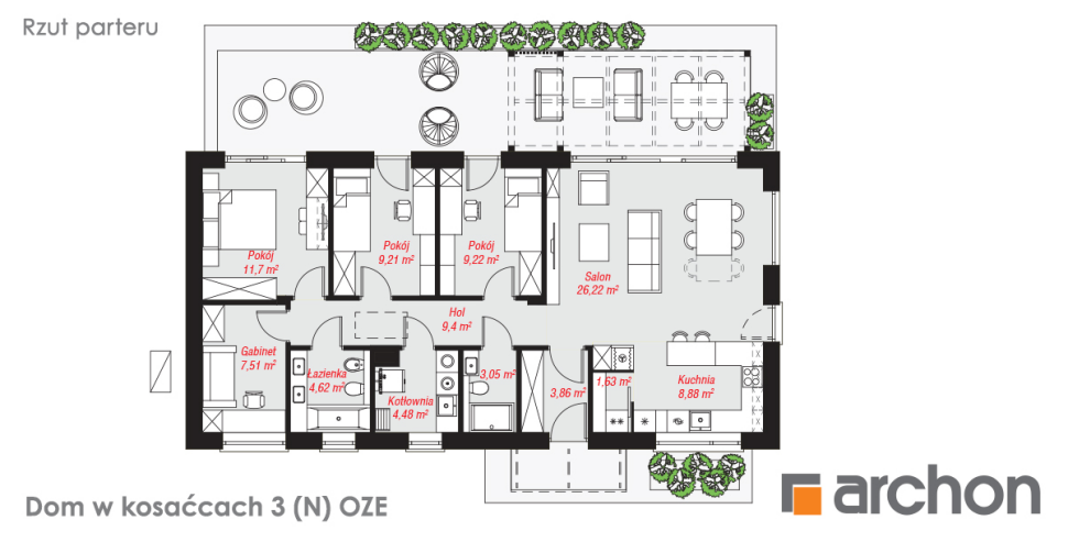 Dom w kosaćcach 3 (N) OZE - rzut parteru