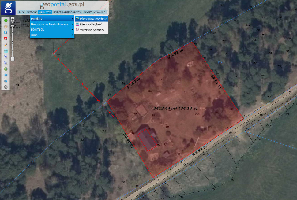 Widok interfejsu serwisu Geoportal.gov.pl