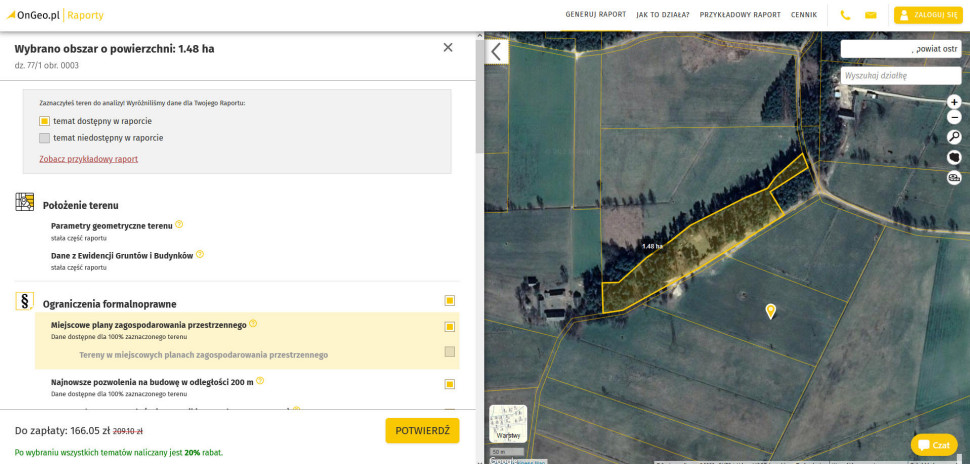 Widok interfejsu serwisu OnGeo.pl