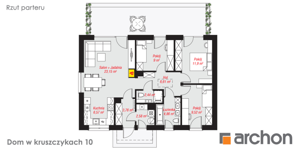 Projekt Dom w kruszczykach 10 - rzut parteru