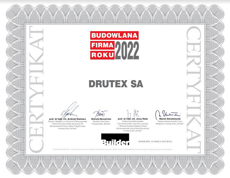 Wyróżnienie i tytuł „Budowlana Firma Roku” jest potwierdzeniem siły, pozycji i stabilności firmy na tle całej branży budowlanej