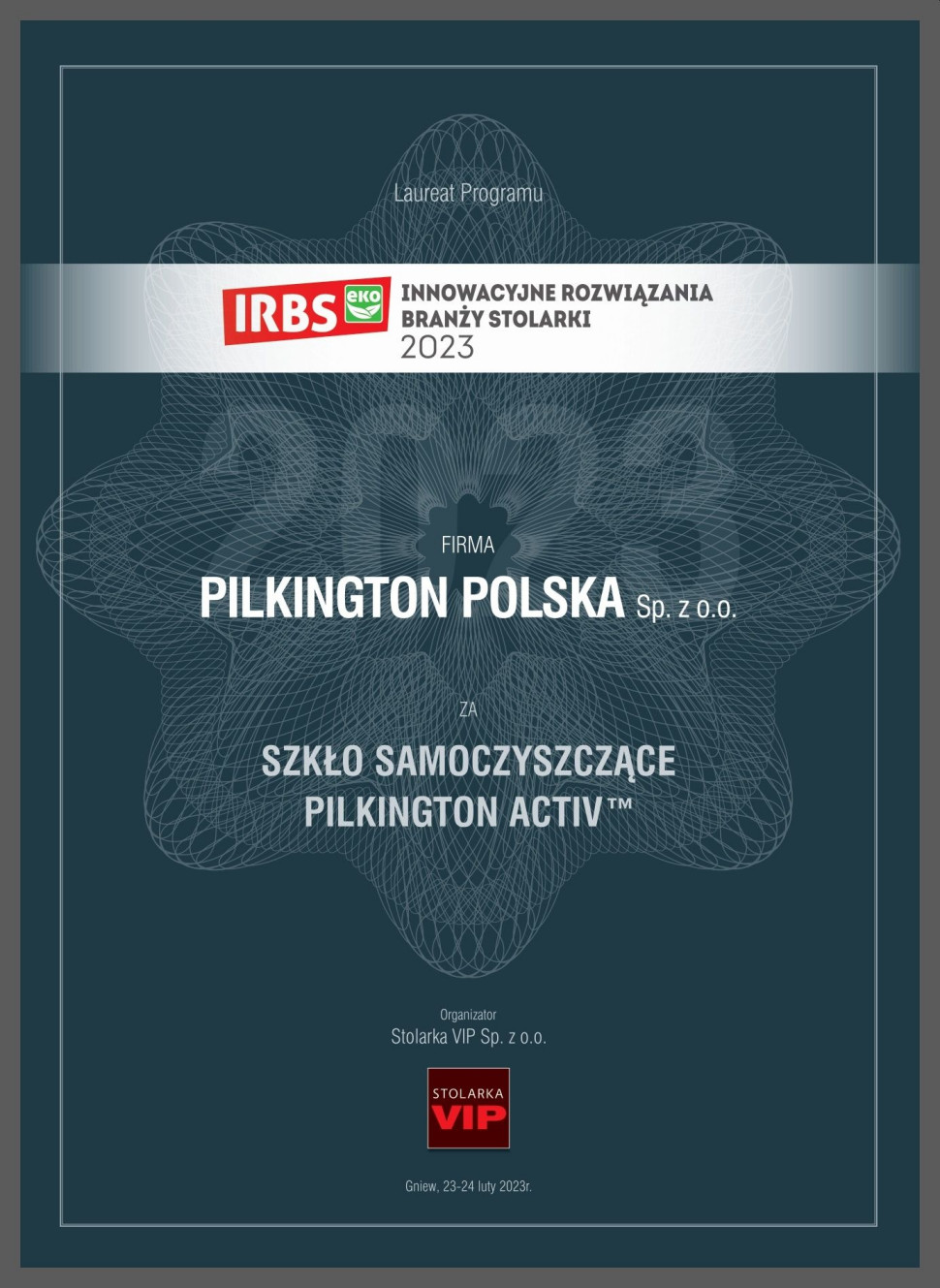 Dyplom Pilkington IRBS Eko 2023