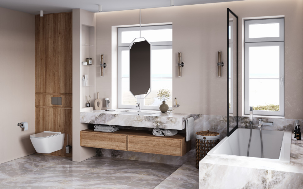 Bateria umywalkowa stojąca i bateria wannowa ZICCO