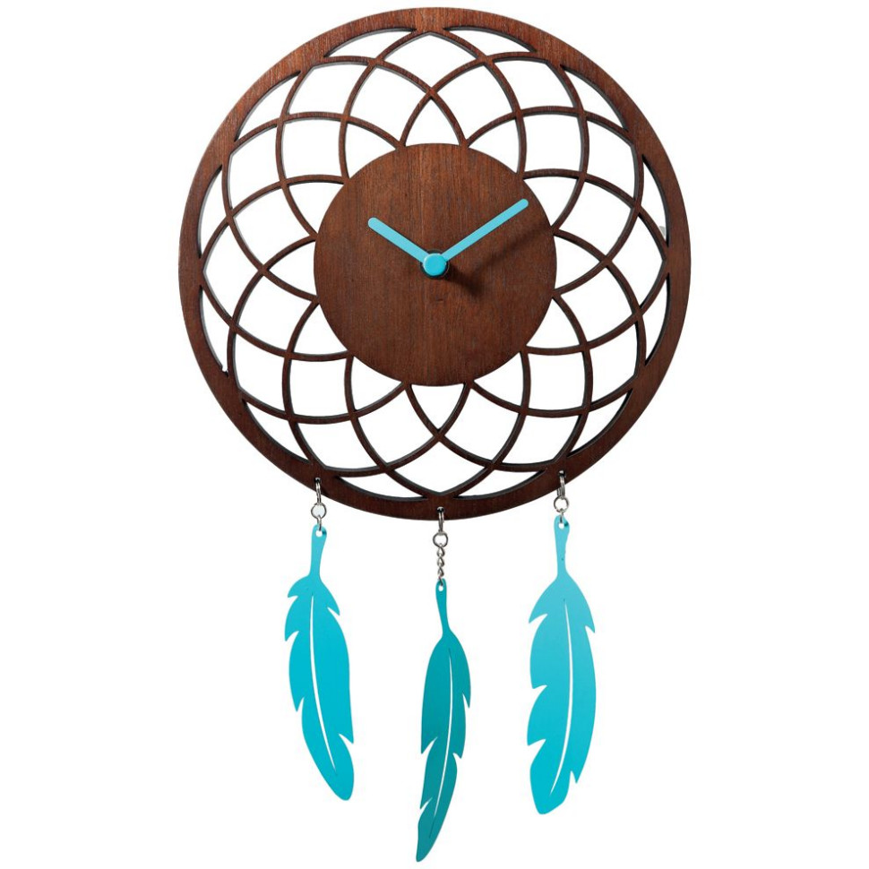 Drewniany zegar ścienny Dreamcatcher marki Nextime, o formie inspirowanej indiańskimi amuletami