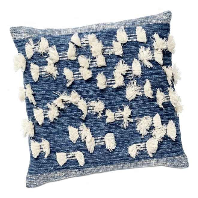 Poduszka Fringes z niebieskiego denimu