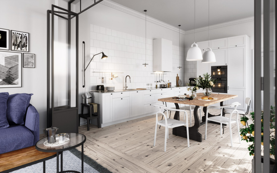 Drewniany stół wprowadza przytulną, wiejską aurę