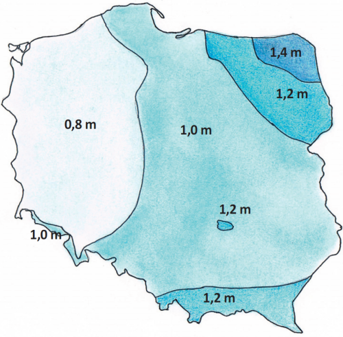 Grafika: Strefy przemarzania gruntu w Polsce