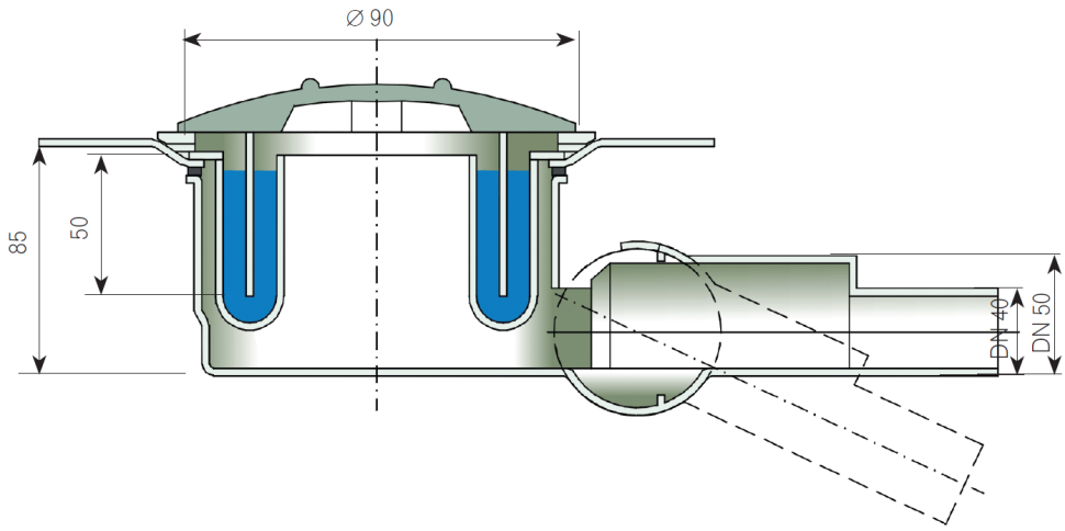 Schemat: Do brodzika warto zastosować nowoczesny syfon, który będzie można łatwo oczyścić od góry