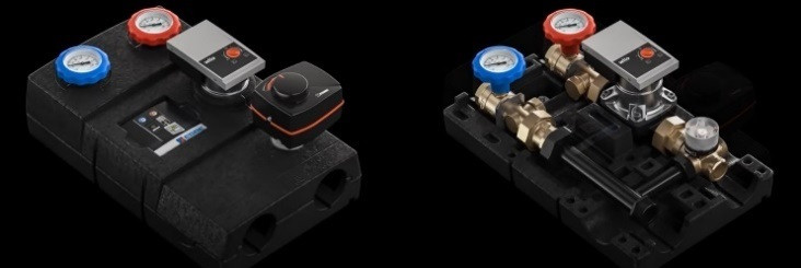 Grupa pompowa ESBE przed i po demontażu izolacji