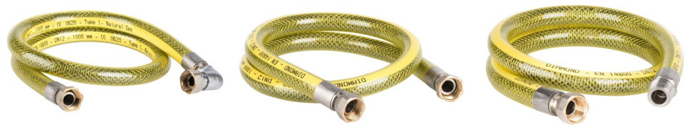 Przewód przyłączeniowy PRZ-GAZ-WK, PRZ-GAZ-WW i PRZ-GAZ-WZ (od lewej)