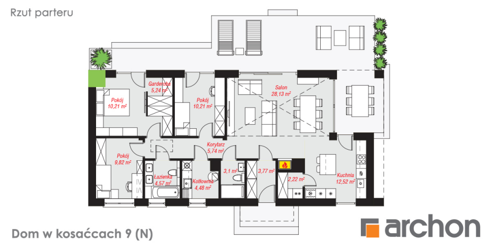 Dom w kosaćcach 9 (N) - rzut parteru