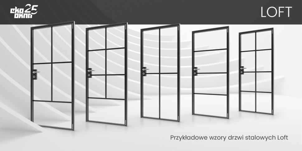 Przeszklone drzwi stalowe Loft