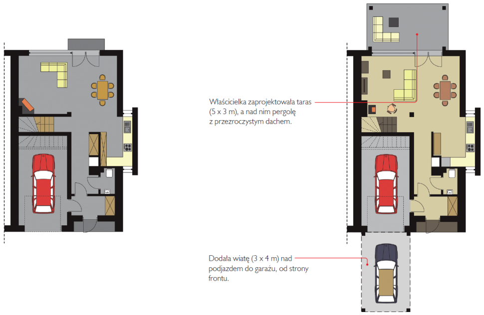 Architektura: Adam Żelichowski; Rzut parteru i rzut parteru po zmianach
