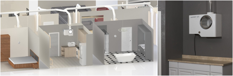 Porty wrzutowe Laundry Jet można zainstalować na dowolnej wysokości.