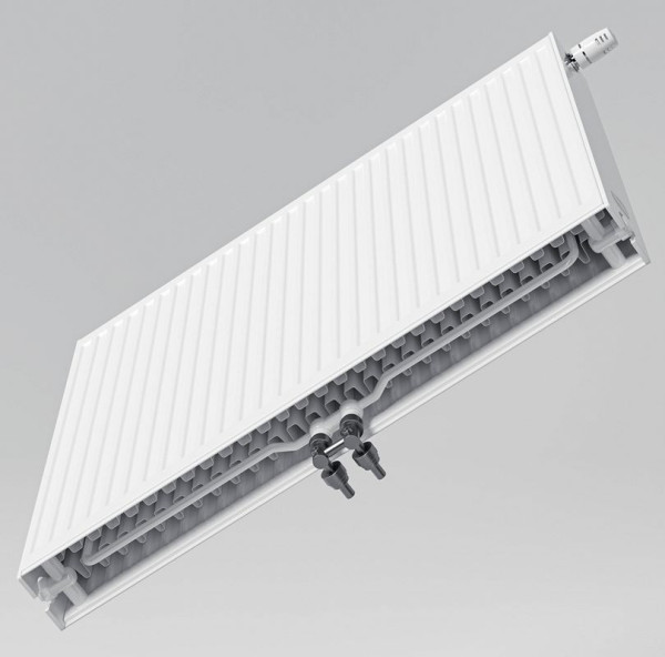 Grzejnik dwupłytowy z ożebrowaniem zwiększającym wydajność urządzenia