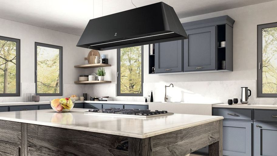 Wyspa kuchenna z płytą i okapem