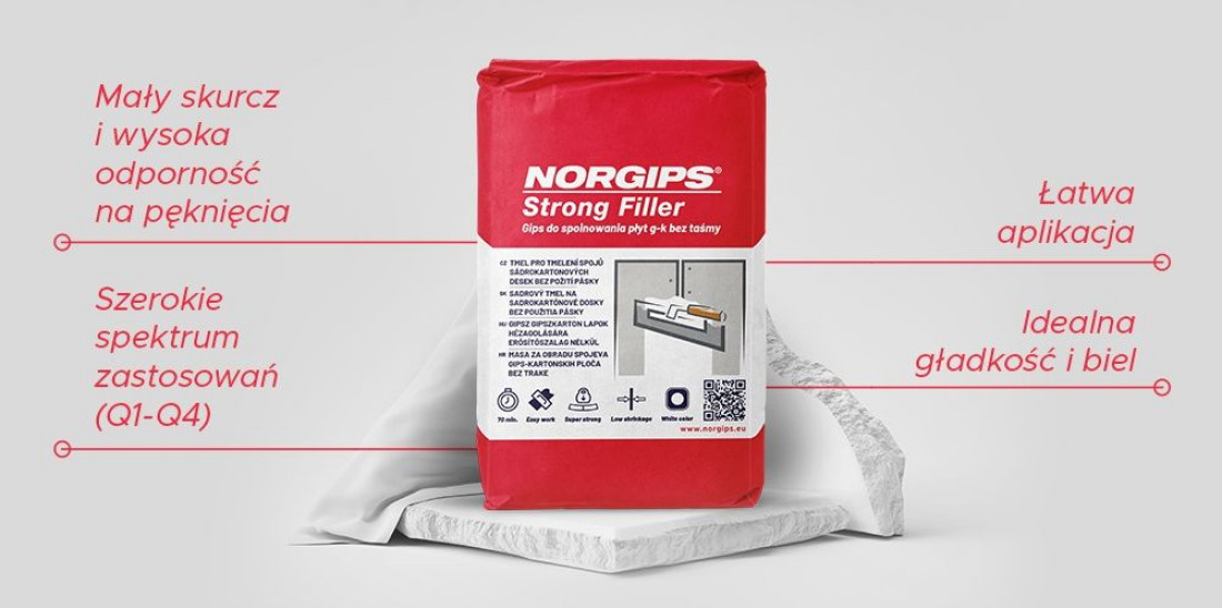 NORGIPS Strong Filler - wyjątkowo wytrzymały gips do spoinowania płyt g-k