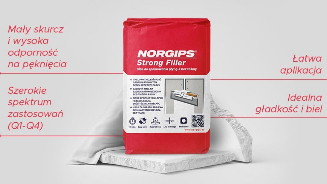 NORGIPS Strong Filler - wyjątkowo wytrzymały gips do spoinowania płyt g-k