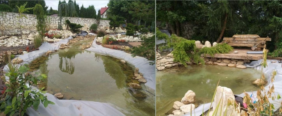 Niecka oczka wodnego zabezpieczona folią IZOWINYL