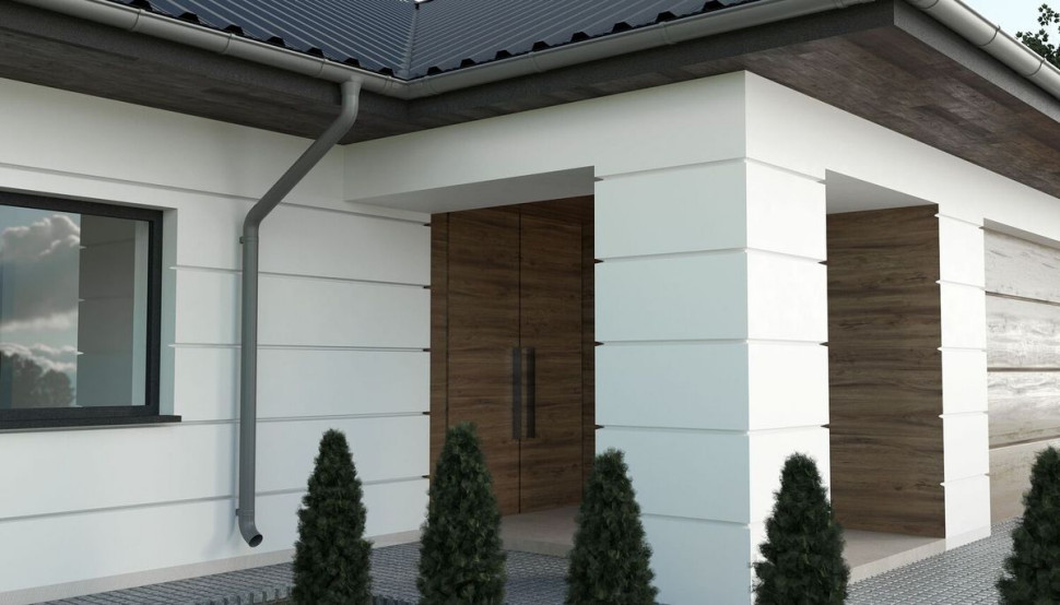 Elewacja budynku mieszkalnego z widocznymi boniami. fot. Bella Plast