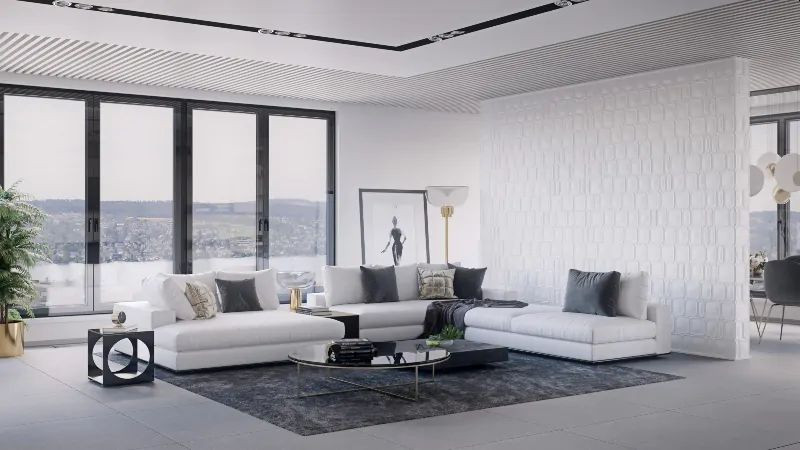 Jasny salon z drzwiami tarasowymi LUNAR od OKNOPLAST