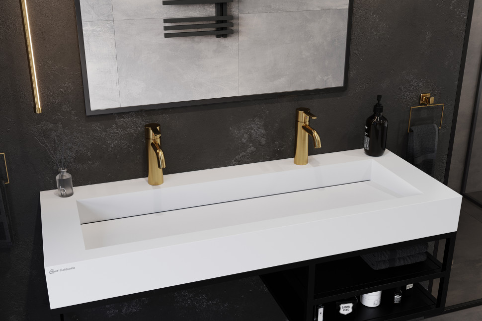 Umywalka z odpływem liniowym wyróżnia się jako jeden z najbardziej znaczących elementów wnętrza