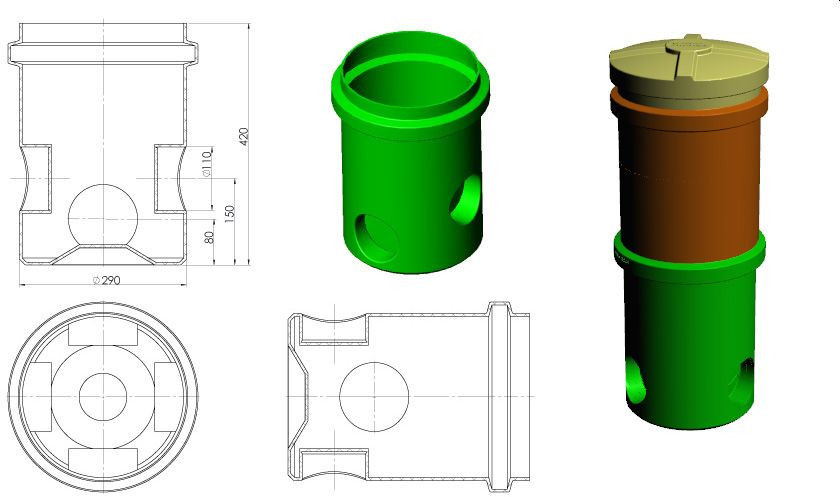 Studzienka rozdzielcza jest zaopatrzona w cztery otwory i posiada właz kontrolny