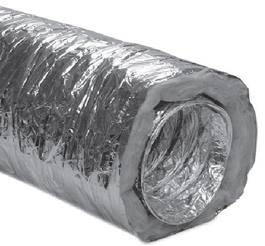 Rury z folii usztywnionej spiralnie stalowym drutem zaizolowane wełną mineralną osłoniętą folią aluminiowo-poliestrową