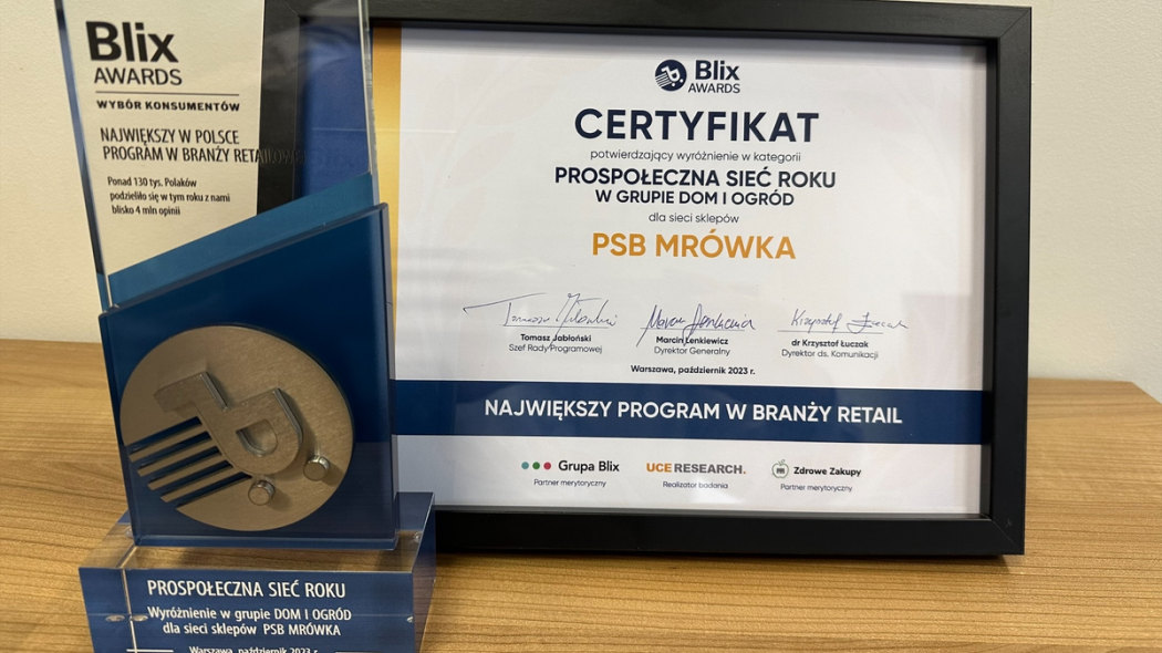 Grupa PSB z certyfikatem BLIX AWARDS - Wybór Konsumentów 2023