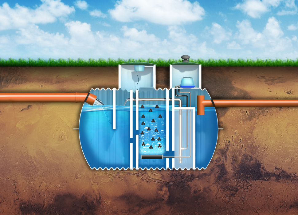 Oczyszczalnia biologiczno-chemiczna - przekrój
