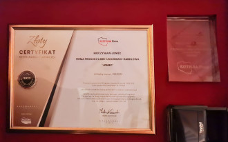 Złoty Certyfikat Rzetelności dla firmy Joniec®