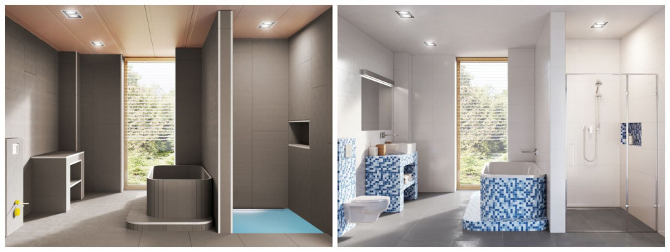 Efekt zabudowy łazienki płytą budowlaną Ultrament