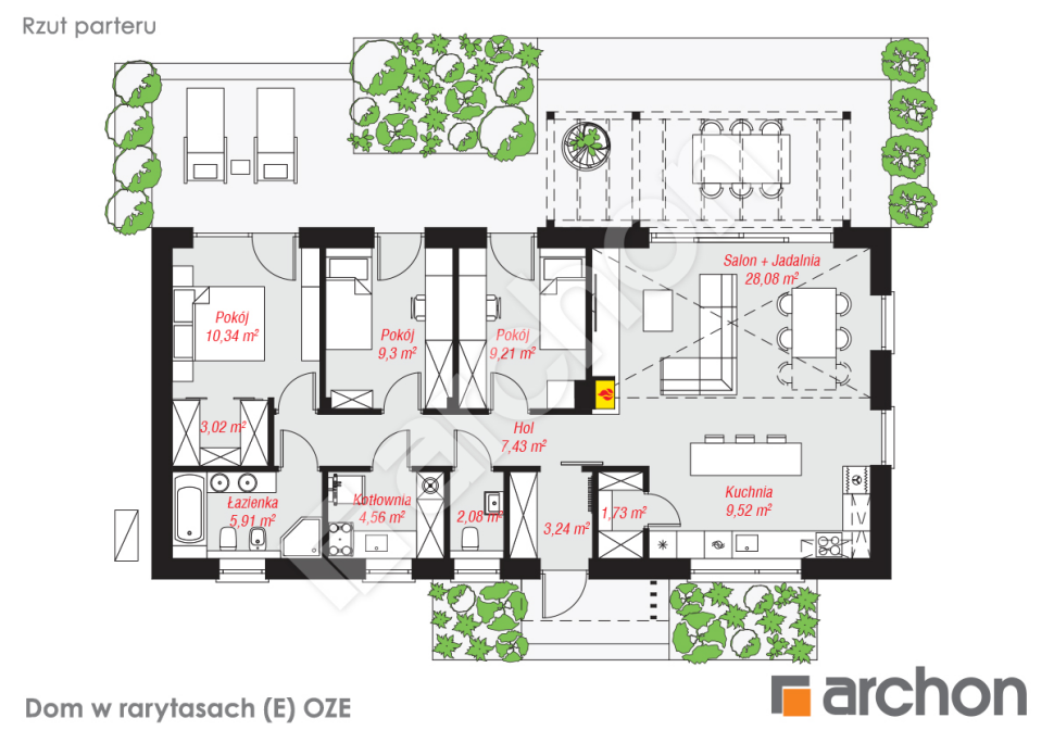 Dom w rarytasach (E) OZE - rzut parteru