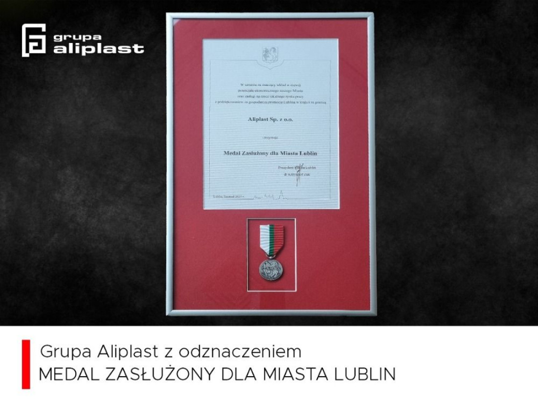 Grupa Aliplast uhonorowana medalem "Zasłużony dla Miasta Lublin"