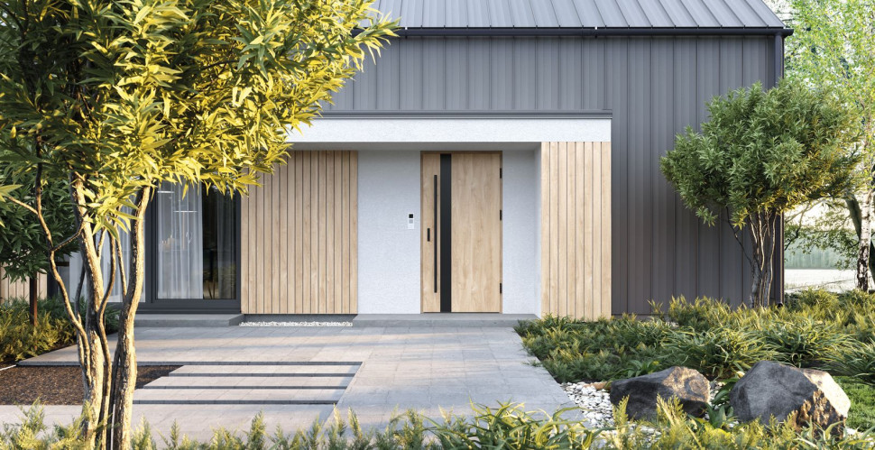 Drzwi zewnętrzne Porta THERMO M2, dąb Woodec Turner, antaba okrągła czarny+solid, solo czarny, panel czarny