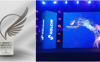 Firma JONIEC® ze statuetką Skrzydła Sukcesu firmy Lafarge-Holcim