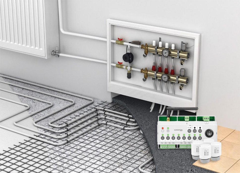 Sterowanie wodnym ogrzewaniem podłogowym z wykorzystaniem produktów AURATON