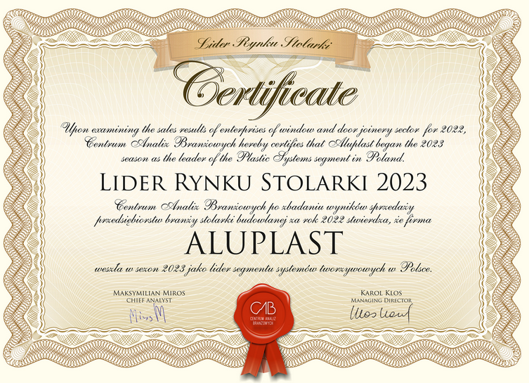 Aluplast - Lider Rynku Stolarki 2023