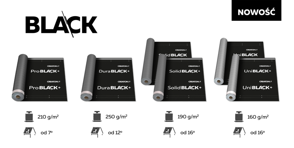 Membrany dachowe ProBLACK+, DuraBLACK+, SolidBLACK+ (SolidBLACK) i UniBLACK+ (UniBLACK)