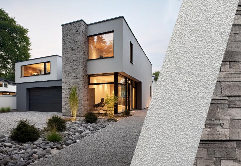 Połączenie tynku baranek z kamieniem na elewacji. fot. Agrekom